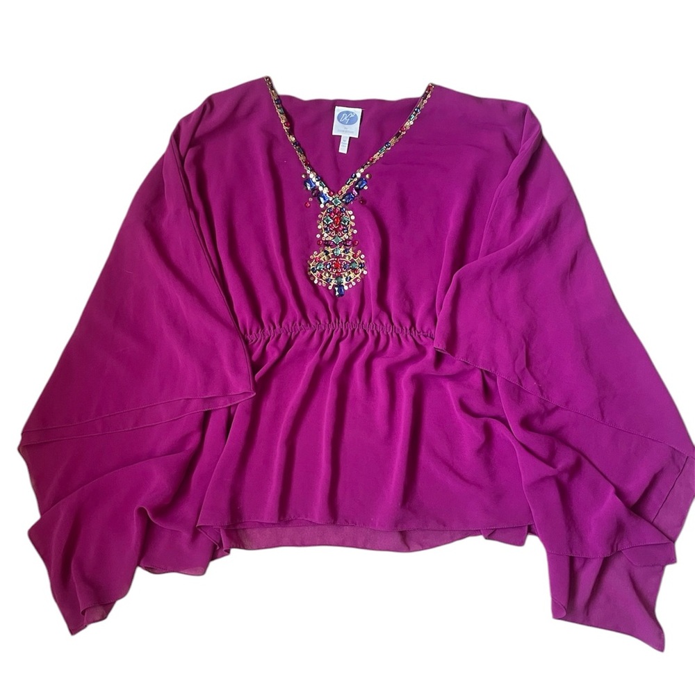 Diane Gilman Purple Top with Embellished Neckline | Medium
